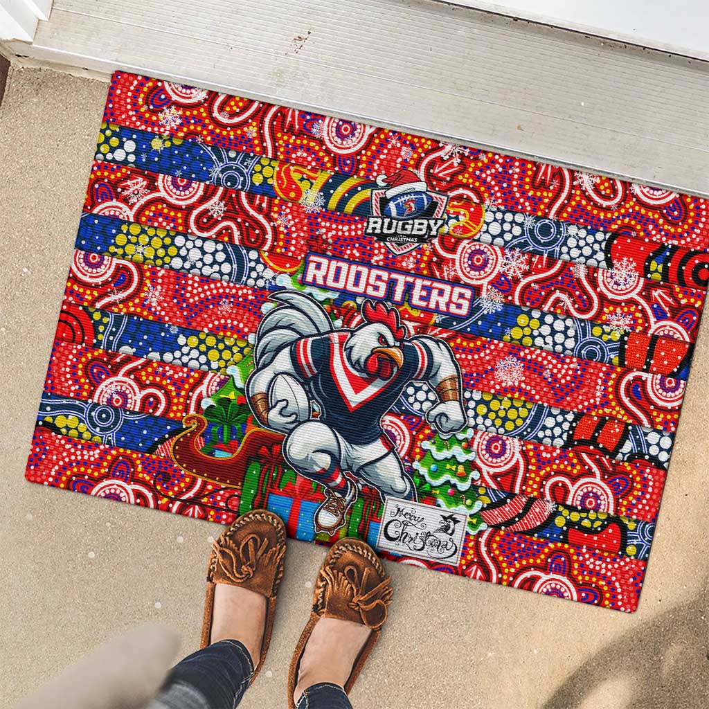Roosters Rugby Merry Christmas Rubber Doormat Indigenous Australian Art