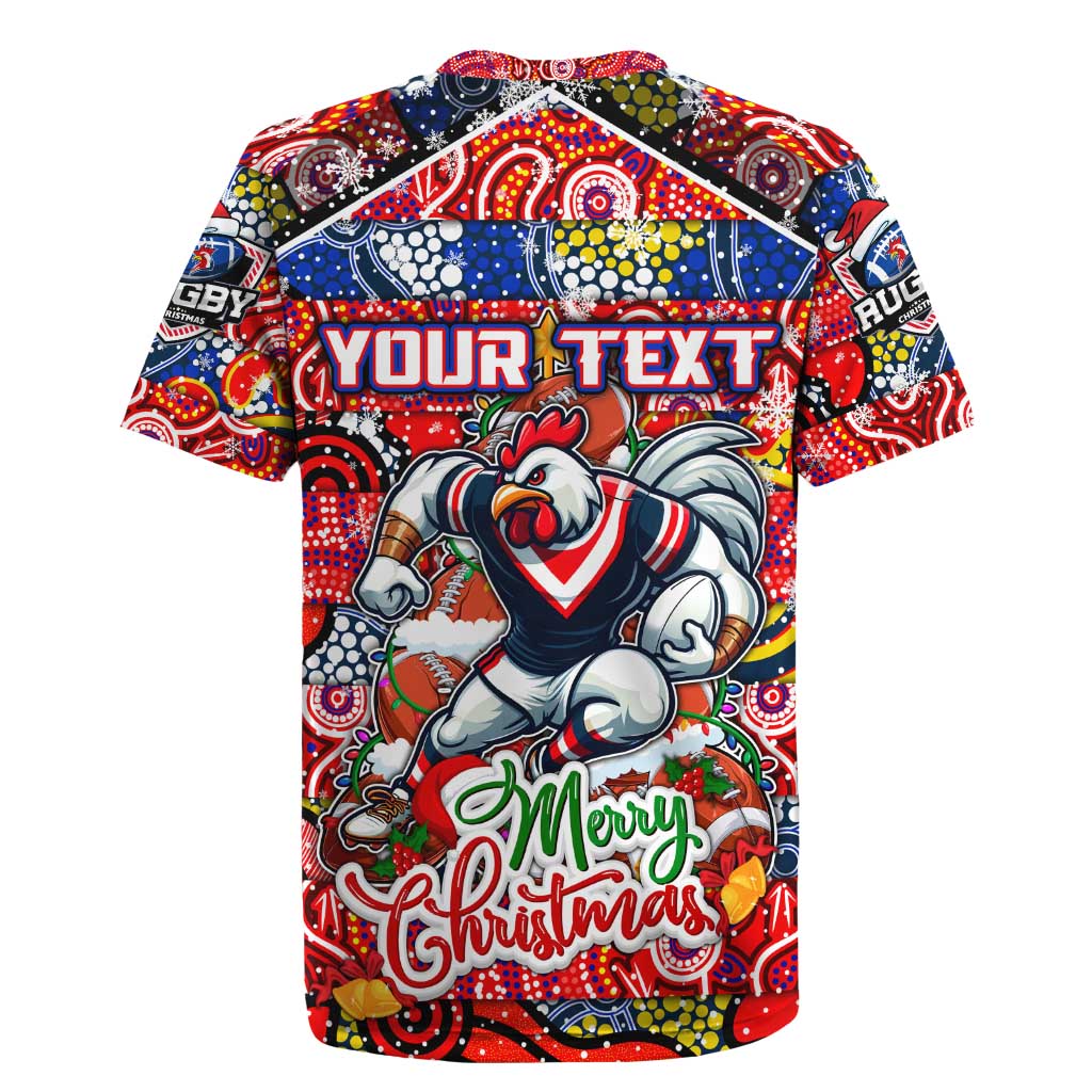 Custom Roosters Rugby Merry Christmas Rugby Jersey Indigenous Australian Art