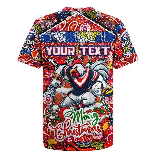 Custom Roosters Rugby Merry Christmas Rugby Jersey Indigenous Australian Art