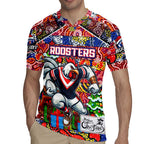 Custom Roosters Rugby Merry Christmas Rugby Jersey Indigenous Australian Art