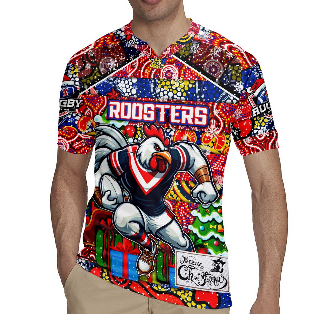 Custom Roosters Rugby Merry Christmas Rugby Jersey Indigenous Australian Art