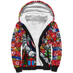 Custom Roosters Rugby Merry Christmas Sherpa Hoodie Indigenous Australian Art