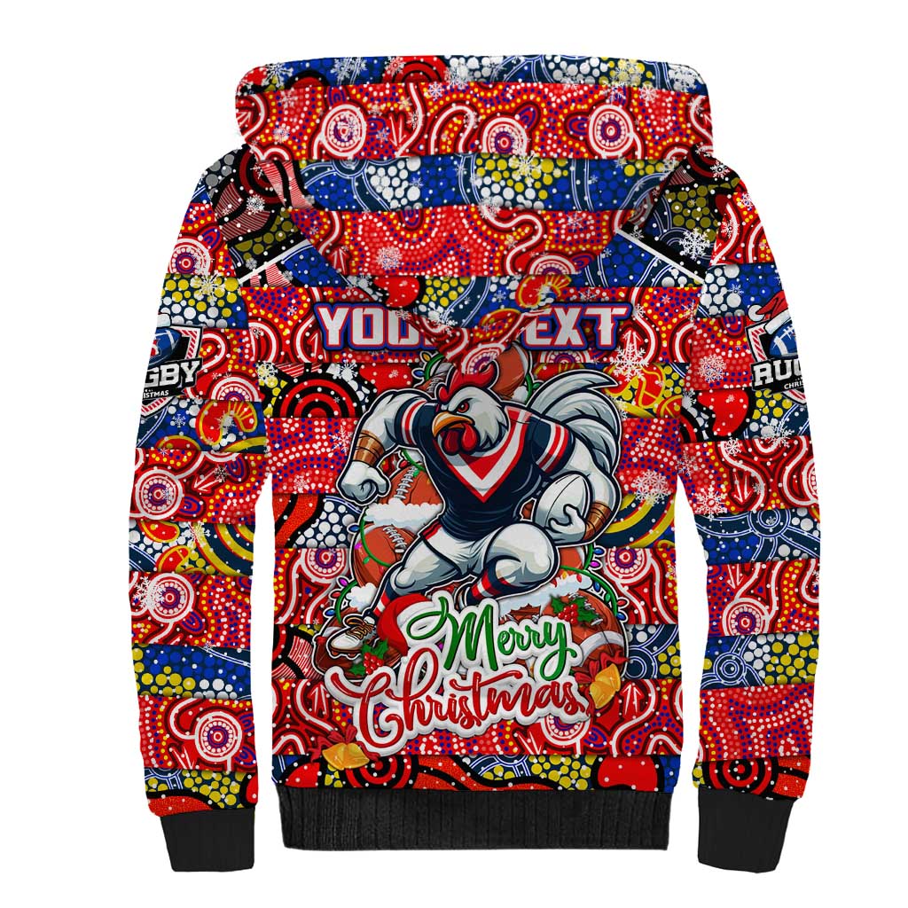 Custom Roosters Rugby Merry Christmas Sherpa Hoodie Indigenous Australian Art