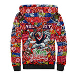 Custom Roosters Rugby Merry Christmas Sherpa Hoodie Indigenous Australian Art