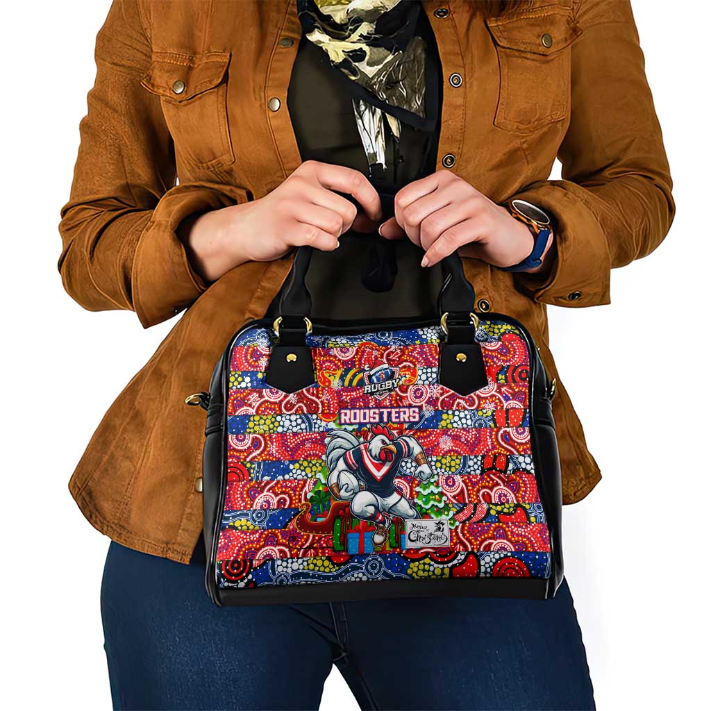 Roosters Rugby Merry Christmas Shoulder Handbag Indigenous Australian Art