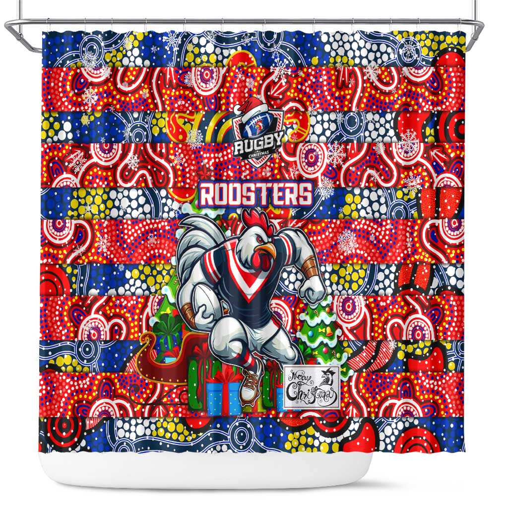 Roosters Rugby Merry Christmas Shower Curtain Indigenous Australian Art