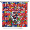 Roosters Rugby Merry Christmas Shower Curtain Indigenous Australian Art