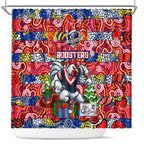 Roosters Rugby Merry Christmas Shower Curtain Indigenous Australian Art