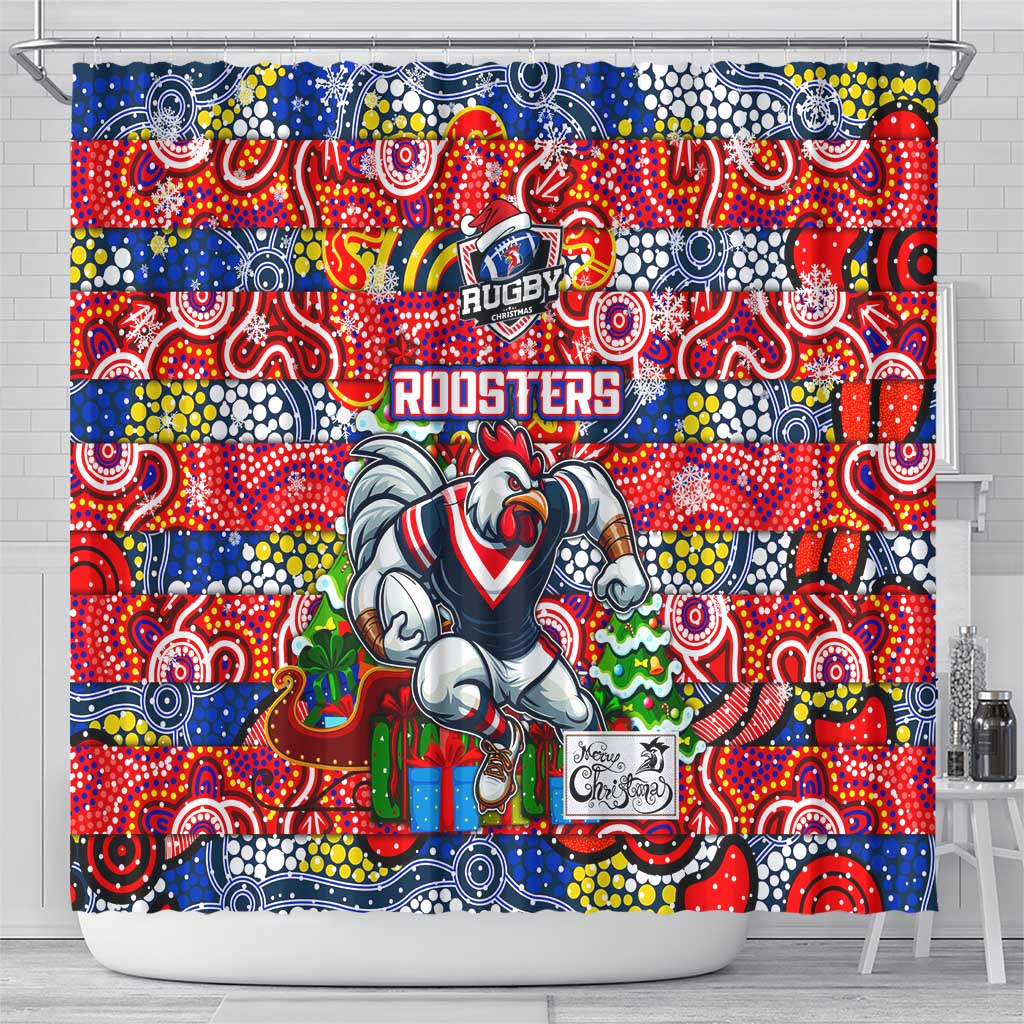 Roosters Rugby Merry Christmas Shower Curtain Indigenous Australian Art