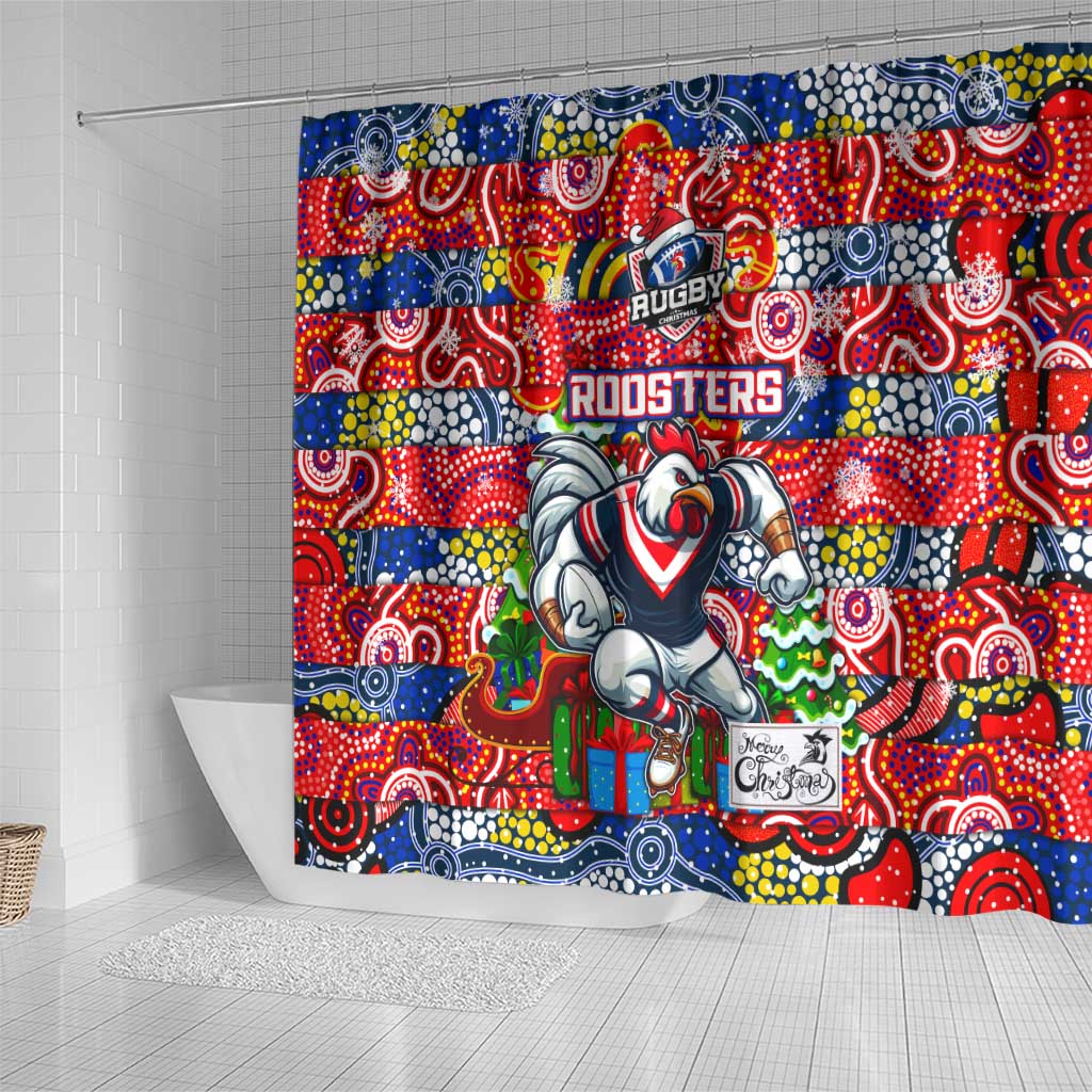 Roosters Rugby Merry Christmas Shower Curtain Indigenous Australian Art