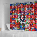 Roosters Rugby Merry Christmas Shower Curtain Indigenous Australian Art