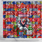 Roosters Rugby Merry Christmas Shower Curtain Indigenous Australian Art