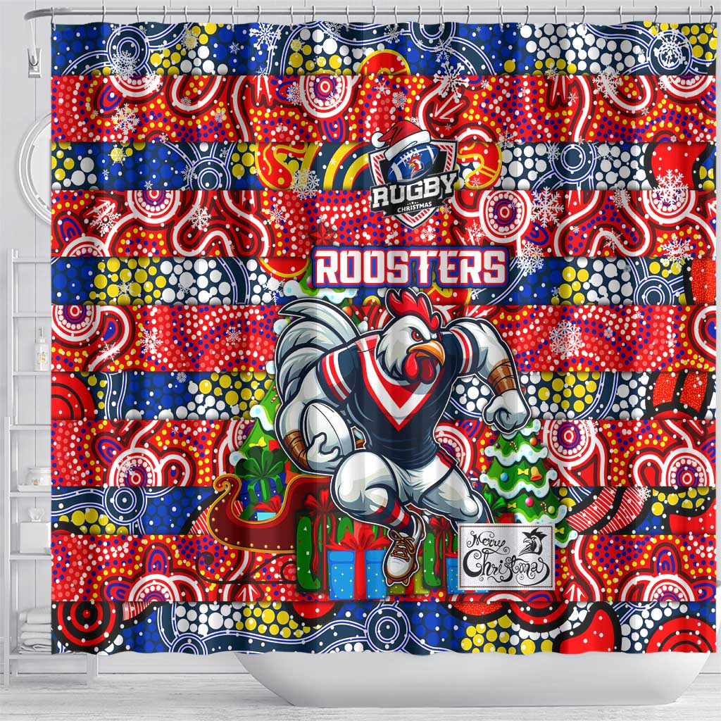 Roosters Rugby Merry Christmas Shower Curtain Indigenous Australian Art