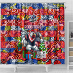 Roosters Rugby Merry Christmas Shower Curtain Indigenous Australian Art