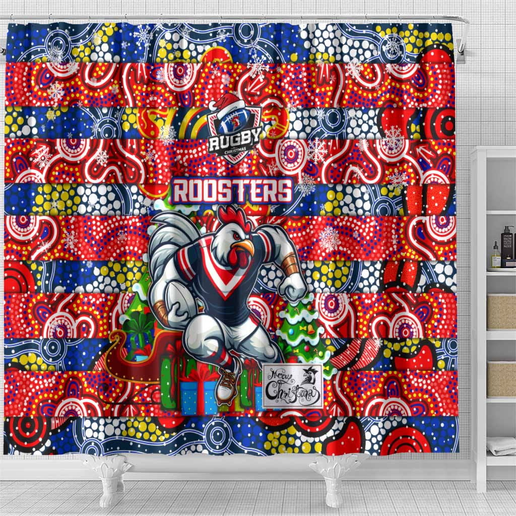 Roosters Rugby Merry Christmas Shower Curtain Indigenous Australian Art