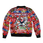 Custom Roosters Rugby Merry Christmas Sleeve Zip Bomber Jacket Indigenous Australian Art