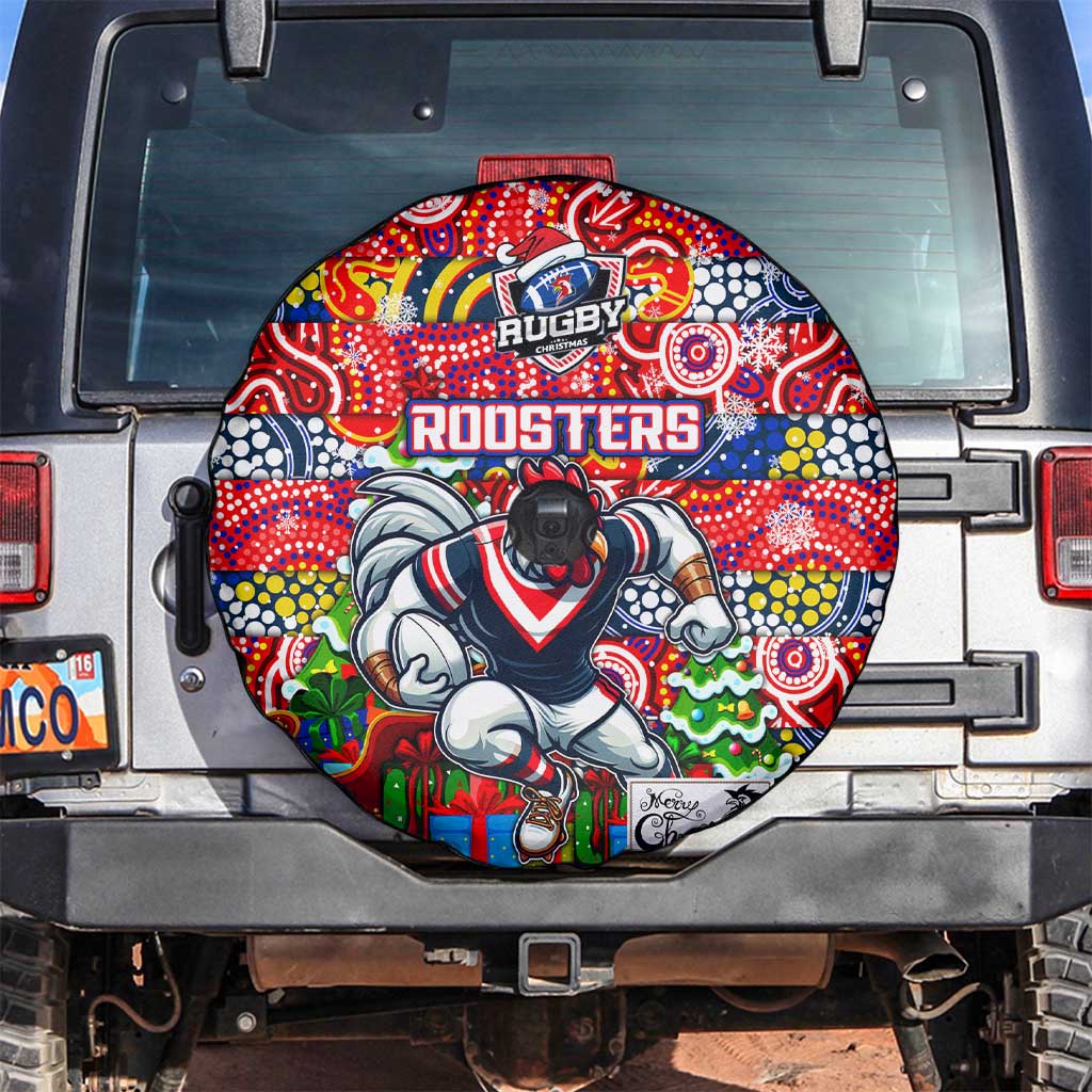 Roosters Rugby Merry Christmas Spare Tire Cover Indigenous Australian Art