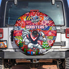 Roosters Rugby Merry Christmas Spare Tire Cover Indigenous Australian Art