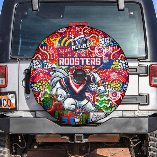 Roosters Rugby Merry Christmas Spare Tire Cover Indigenous Australian Art
