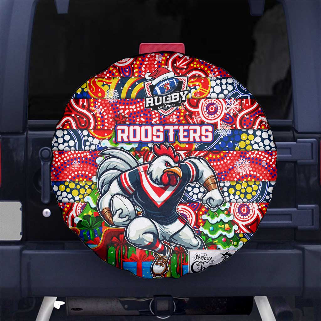 Roosters Rugby Merry Christmas Spare Tire Cover Indigenous Australian Art