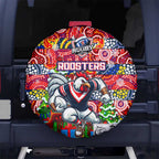 Roosters Rugby Merry Christmas Spare Tire Cover Indigenous Australian Art