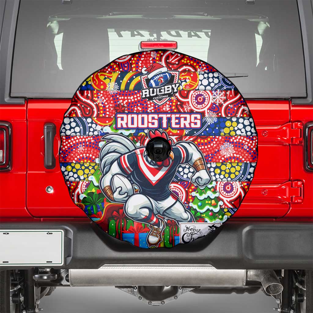 Roosters Rugby Merry Christmas Spare Tire Cover Indigenous Australian Art