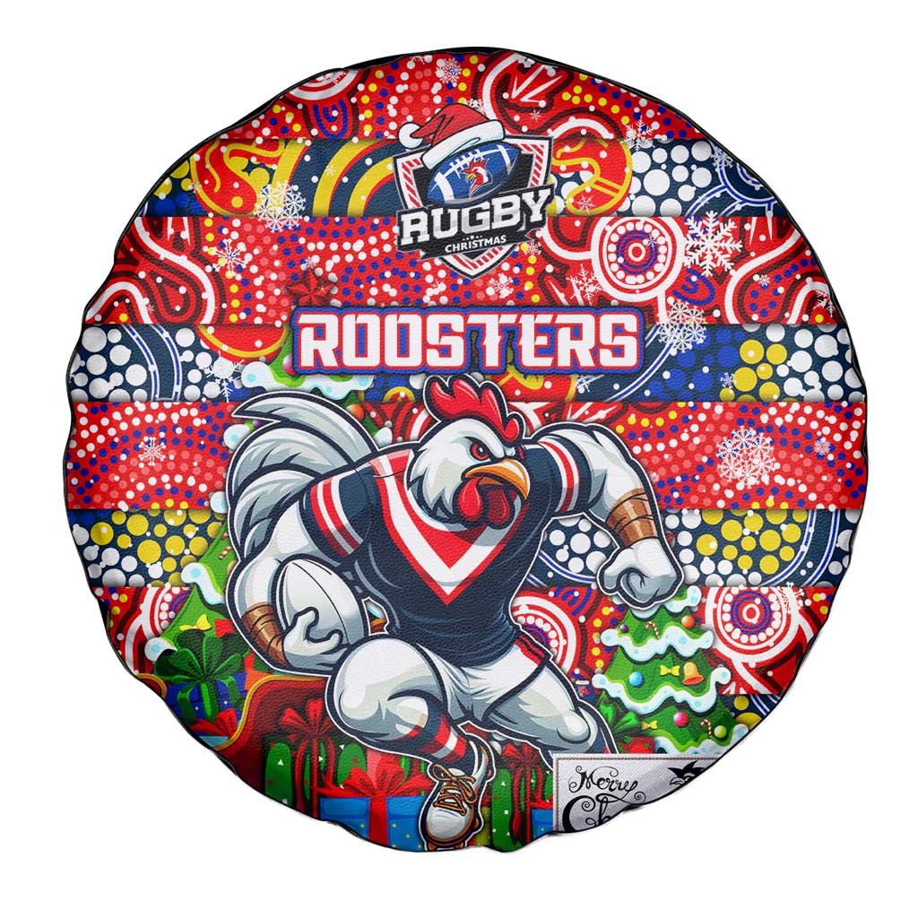 Roosters Rugby Merry Christmas Spare Tire Cover Indigenous Australian Art