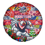 Roosters Rugby Merry Christmas Spare Tire Cover Indigenous Australian Art