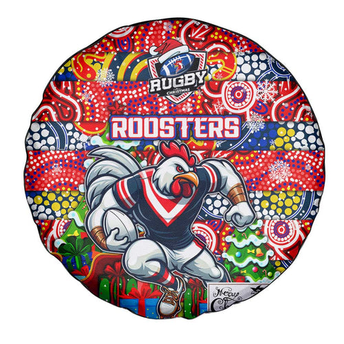Roosters Rugby Merry Christmas Spare Tire Cover Indigenous Australian Art