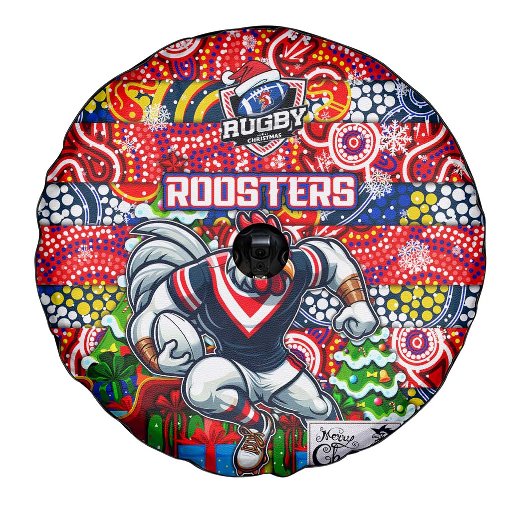 Roosters Rugby Merry Christmas Spare Tire Cover Indigenous Australian Art