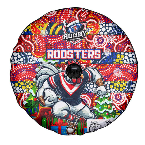 Roosters Rugby Merry Christmas Spare Tire Cover Indigenous Australian Art