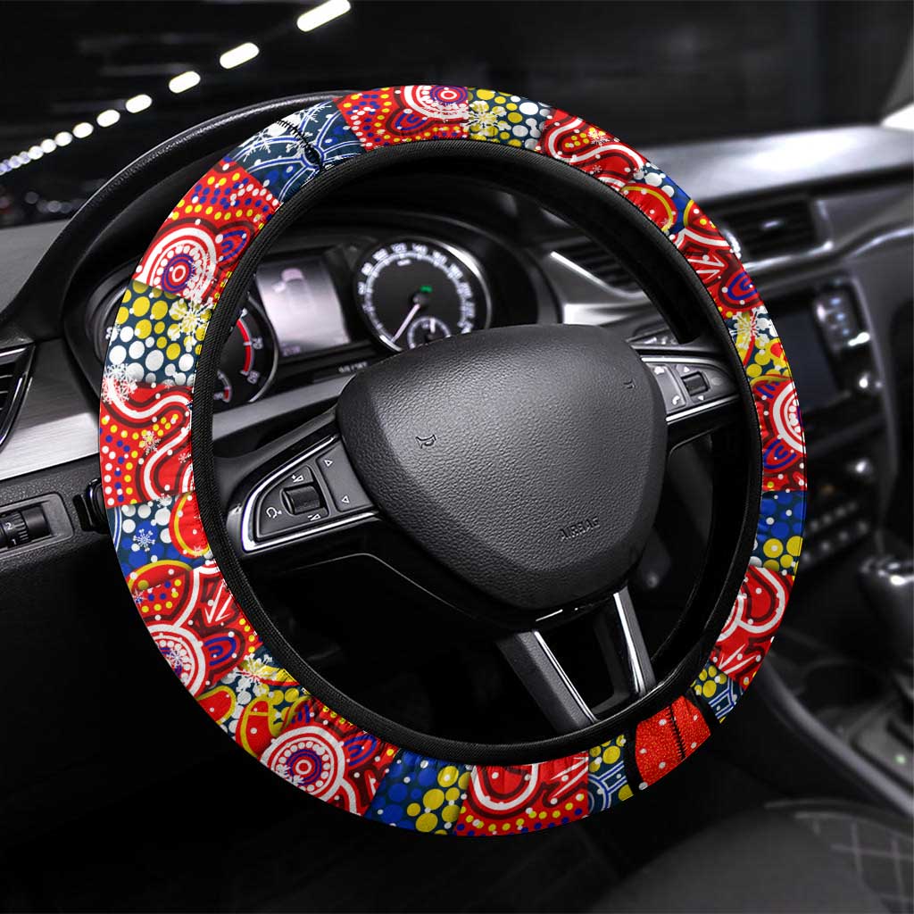 Roosters Rugby Merry Christmas Steering Wheel Cover Indigenous Australian Art
