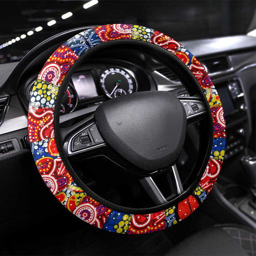 Roosters Rugby Merry Christmas Steering Wheel Cover Indigenous Australian Art