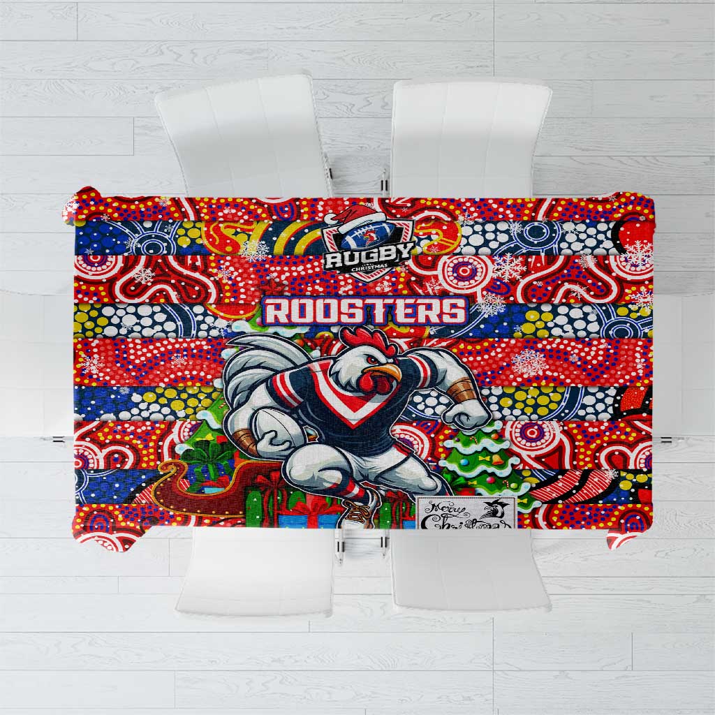 Roosters Rugby Merry Christmas Tablecloth Indigenous Australian Art