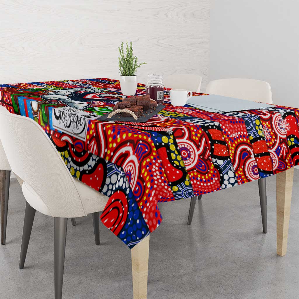 Roosters Rugby Merry Christmas Tablecloth Indigenous Australian Art