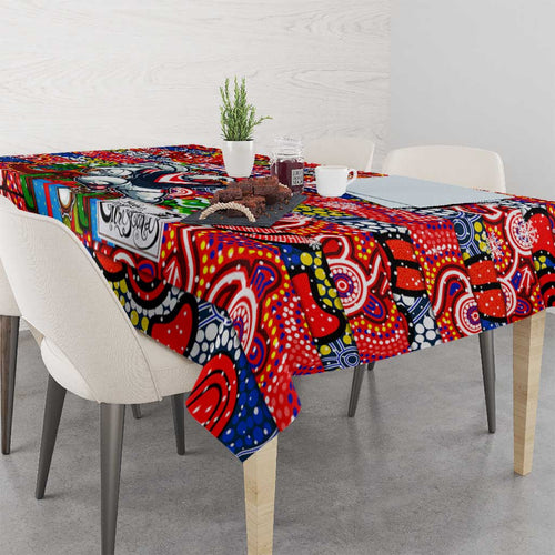 Roosters Rugby Merry Christmas Tablecloth Indigenous Australian Art
