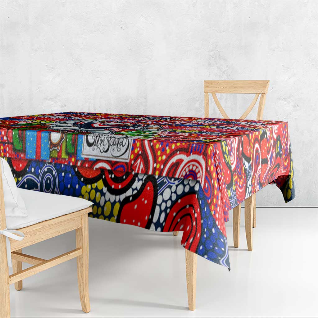 Roosters Rugby Merry Christmas Tablecloth Indigenous Australian Art