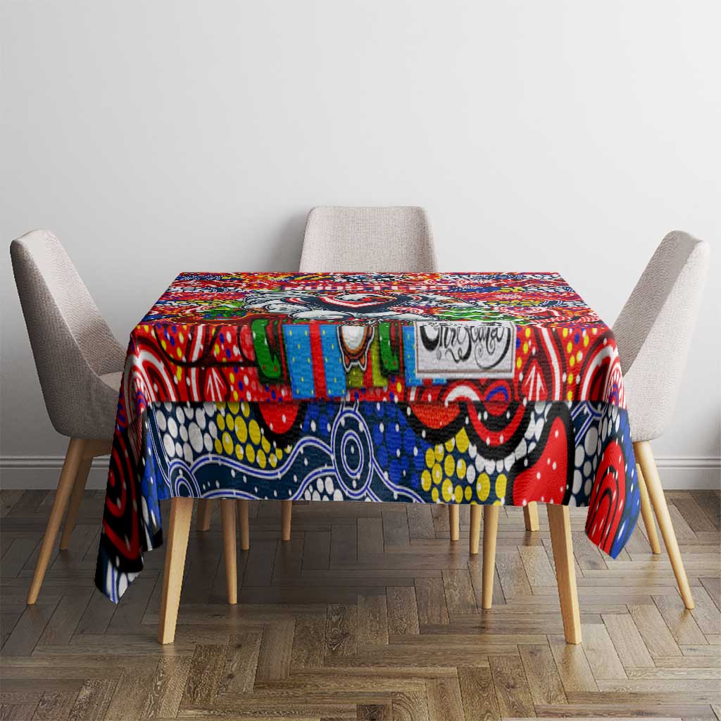 Roosters Rugby Merry Christmas Tablecloth Indigenous Australian Art