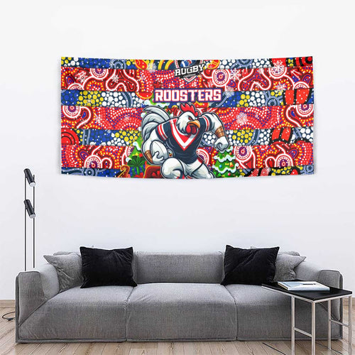 Roosters Rugby Merry Christmas Tapestry Indigenous Australian Art