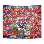 Roosters Rugby Merry Christmas Tapestry Indigenous Australian Art