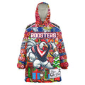 Custom Roosters Rugby Merry Christmas Wearable Blanket Hoodie Indigenous Australian Art