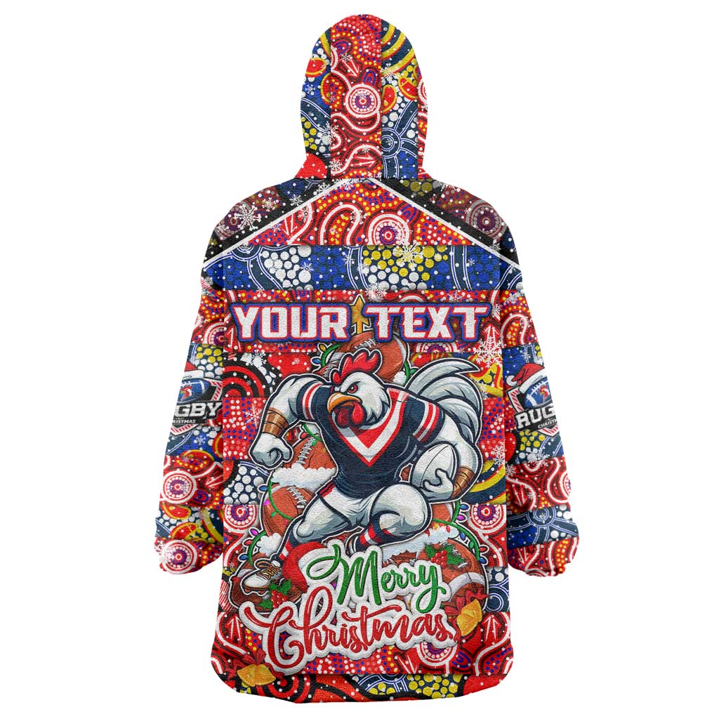 Custom Roosters Rugby Merry Christmas Wearable Blanket Hoodie Indigenous Australian Art