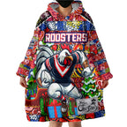 Custom Roosters Rugby Merry Christmas Wearable Blanket Hoodie Indigenous Australian Art