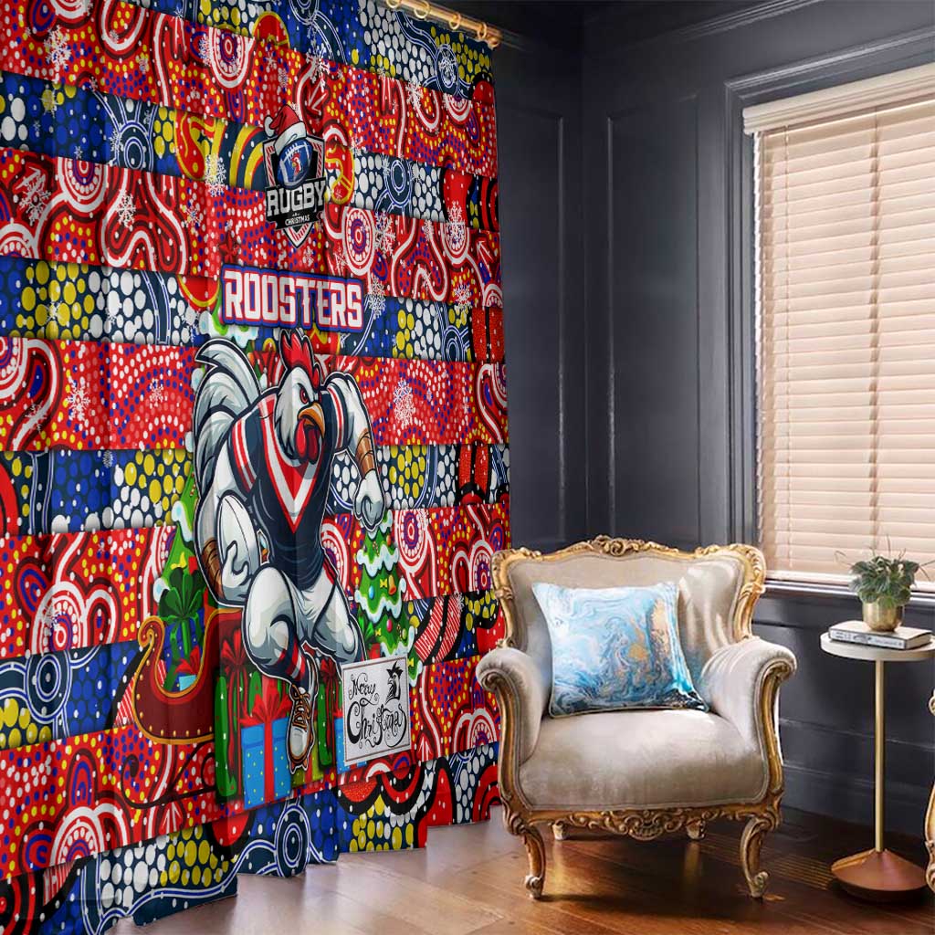 Roosters Rugby Merry Christmas Window Curtain Indigenous Australian Art