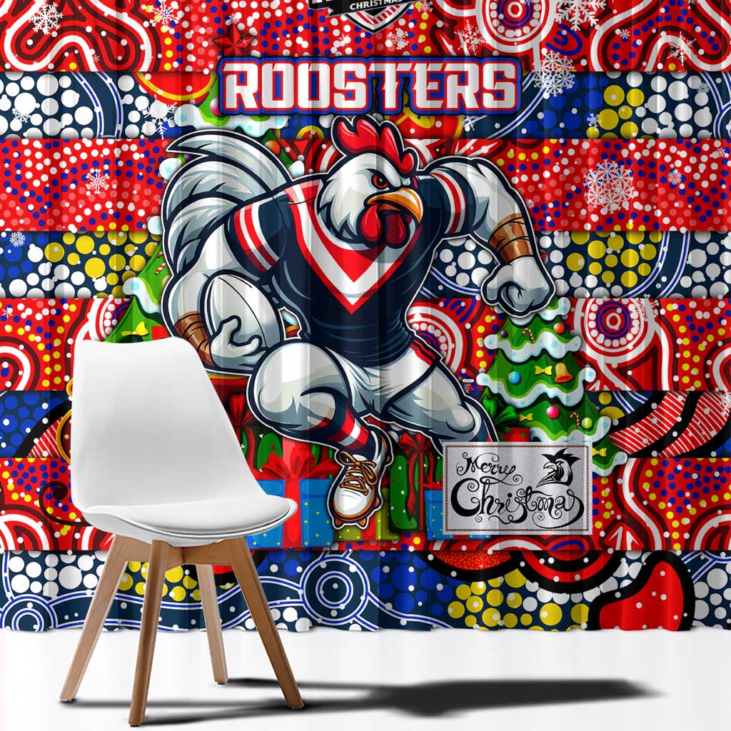 Roosters Rugby Merry Christmas Window Curtain Indigenous Australian Art