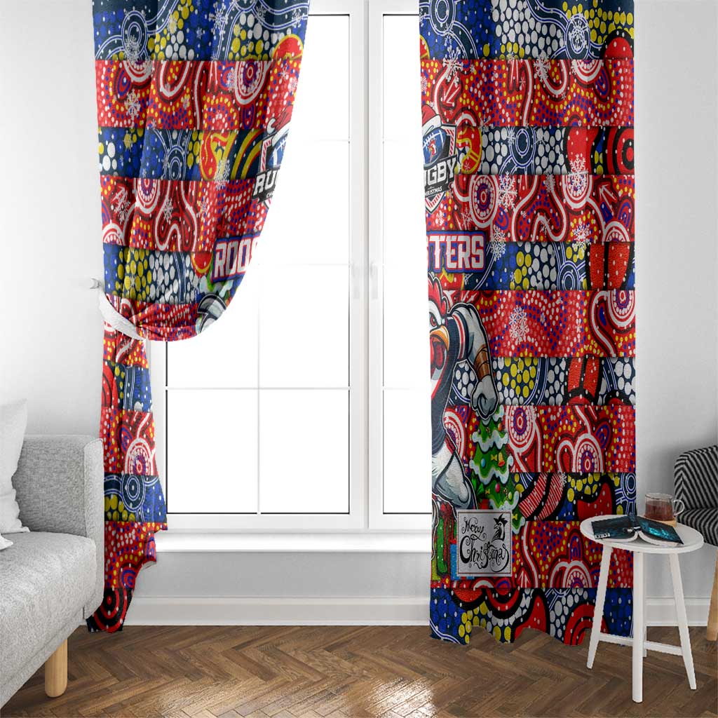 Roosters Rugby Merry Christmas Window Curtain Indigenous Australian Art