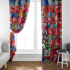 Roosters Rugby Merry Christmas Window Curtain Indigenous Australian Art