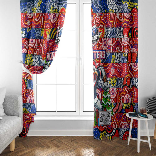 Roosters Rugby Merry Christmas Window Curtain Indigenous Australian Art