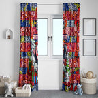 Roosters Rugby Merry Christmas Window Curtain Indigenous Australian Art