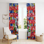 Roosters Rugby Merry Christmas Window Curtain Indigenous Australian Art